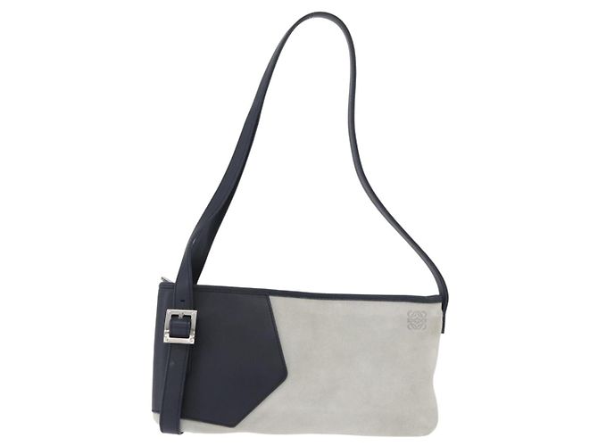 LOEWE Anagram Shoulder Bag Suede Leather Gray Silver - vista 13