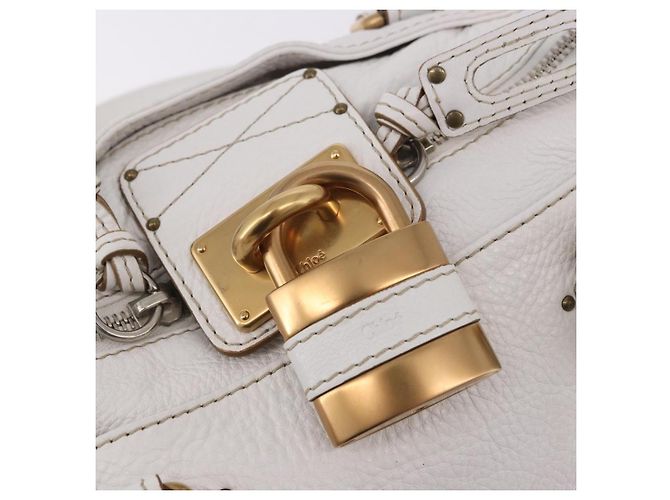 Chloé Chloe Paddington Hand Bag Leather White Gold Silver - vista 14