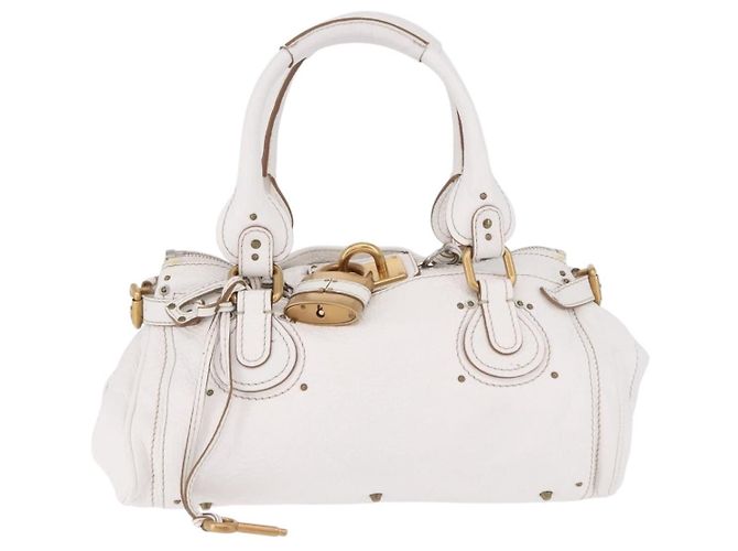 Chloé Chloe Paddington Hand Bag Leather White Gold Silver - vista 2