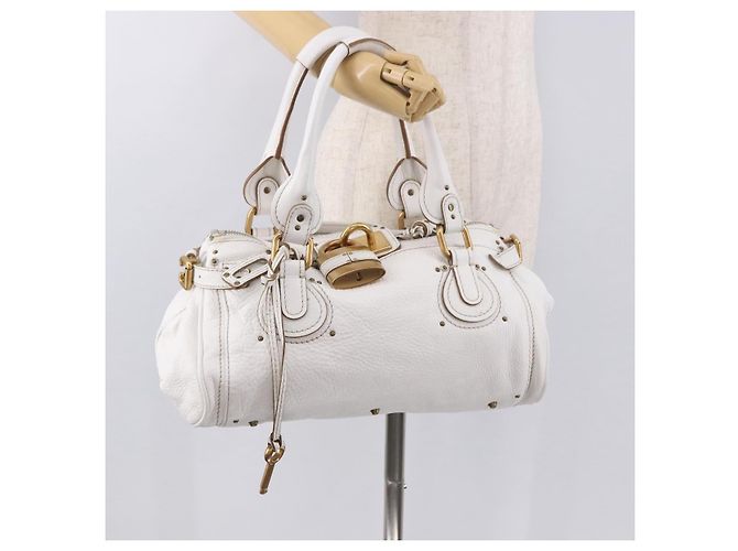 Chloé Chloe Paddington Hand Bag Leather White Gold Silver - vista 25