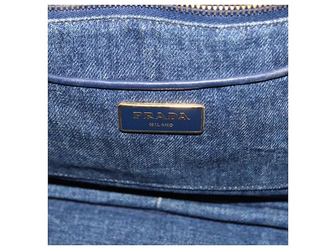 PRADA Canapa M Hand Bag Denim Blue Gold - vista 10