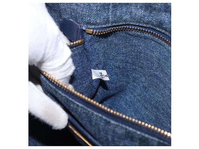 PRADA Canapa M Hand Bag Denim Blue Gold - vista 12