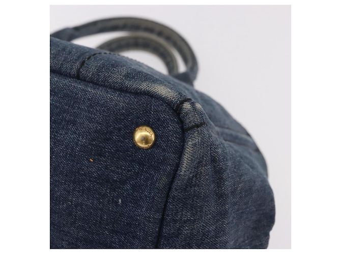 PRADA Canapa M Hand Bag Denim Blue Gold - vista 14