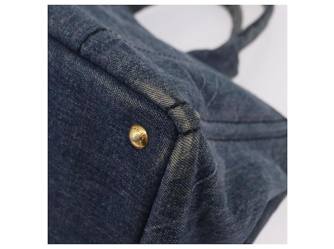 PRADA Canapa M Hand Bag Denim Blue Gold - vista 16