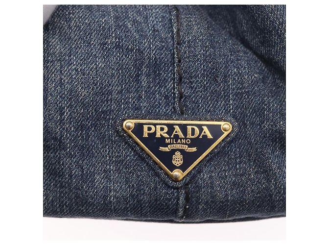 PRADA Canapa M Hand Bag Denim Blue Gold - vista 17