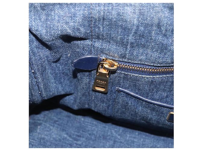PRADA Canapa M Hand Bag Denim Blue Gold - vista 20
