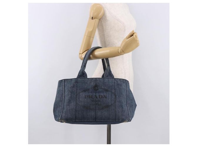 PRADA Canapa M Hand Bag Denim Blue Gold - vista 24