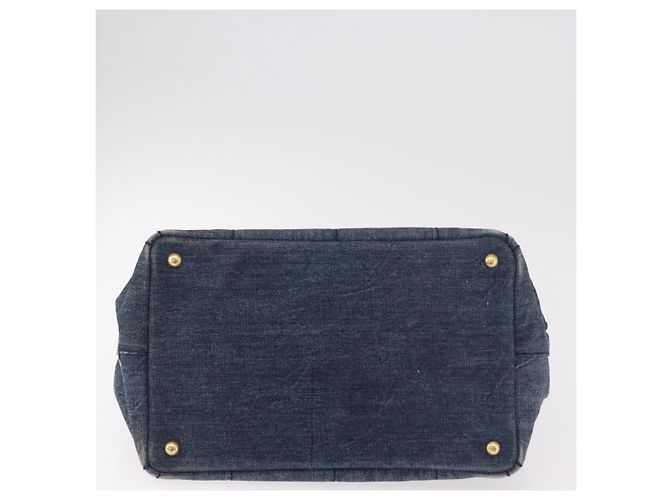 PRADA Canapa M Hand Bag Denim Blue Gold - vista 5