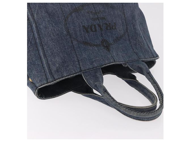 PRADA Canapa M Hand Bag Denim Blue Gold - vista 6