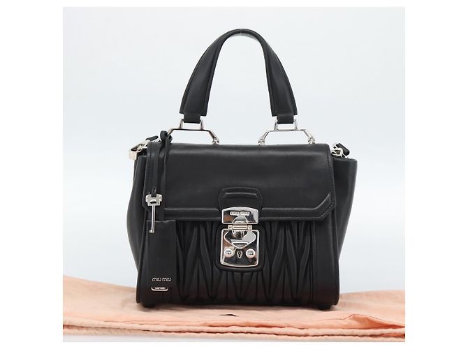 Miu Miu Matelasse Hand Bag Leather 2way Black Silver - vista 12