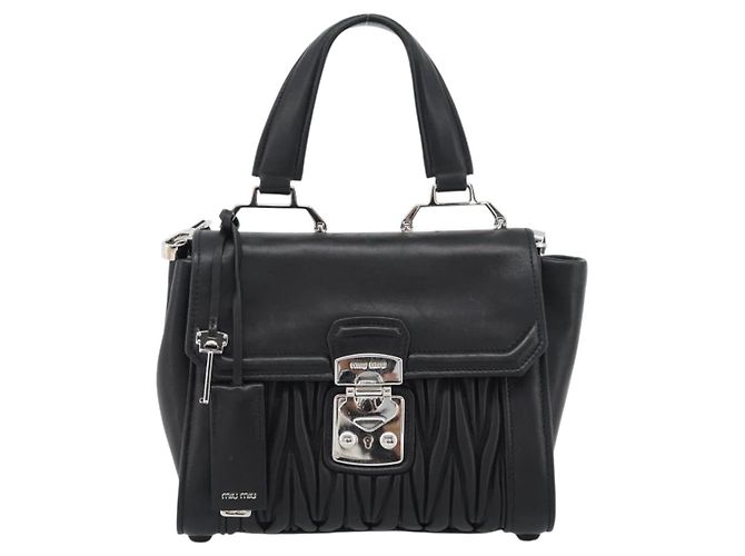 Miu Miu Matelasse Hand Bag Leather 2way Black Silver - vista 13