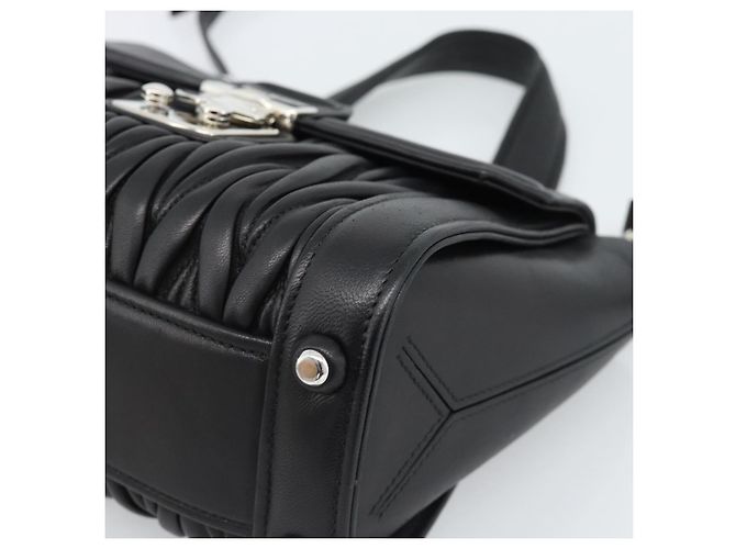 Miu Miu Matelasse Hand Bag Leather 2way Black Silver - vista 16