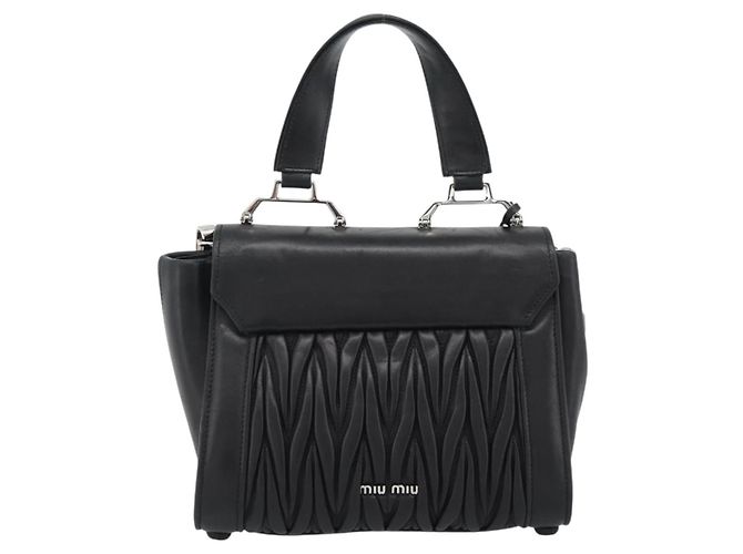 Miu Miu Matelasse Hand Bag Leather 2way Black Silver - vista 2
