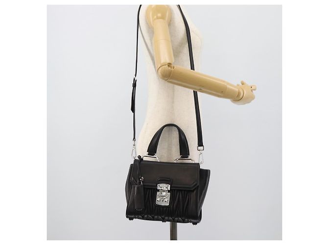 Miu Miu Matelasse Hand Bag Leather 2way Black Silver - vista 27