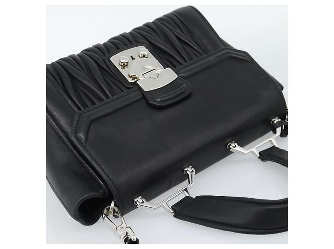 Miu Miu Matelasse Hand Bag Leather 2way Black Silver - vista 6