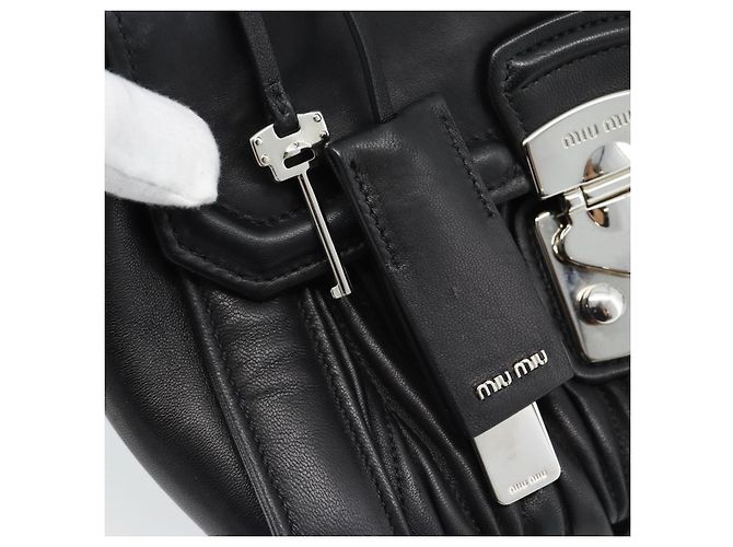 Miu Miu Matelasse Hand Bag Leather 2way Black Silver - vista 9