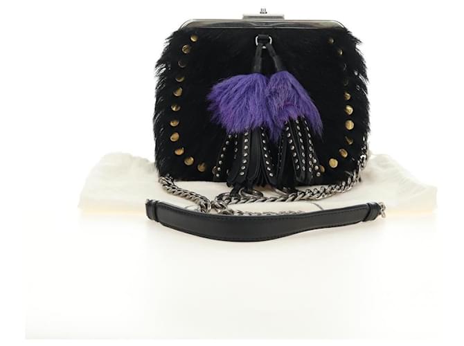 PRADA Chain Shoulder Bag Fur Black Silver - vista 12