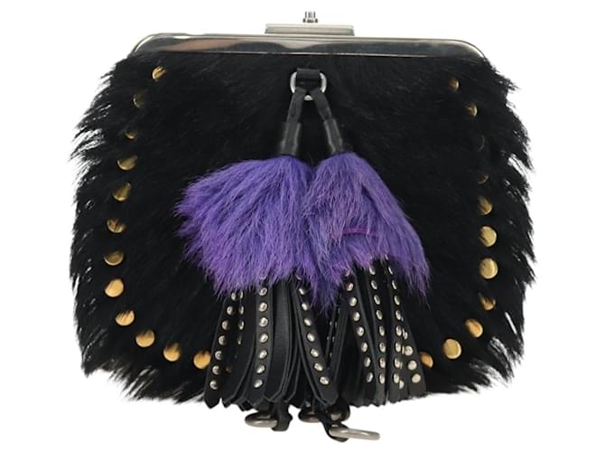 PRADA Chain Shoulder Bag Fur Black Silver - vista 13