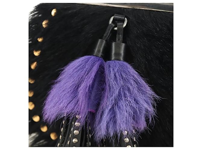 PRADA Chain Shoulder Bag Fur Black Silver - vista 19