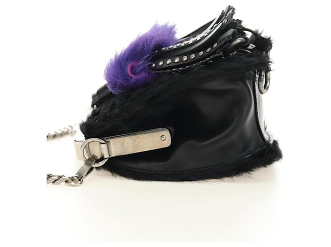 PRADA Chain Shoulder Bag Fur Black Silver - vista 3