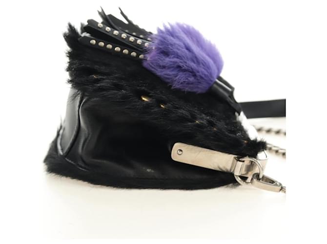 PRADA Chain Shoulder Bag Fur Black Silver - vista 4