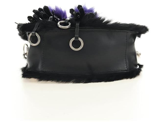 PRADA Chain Shoulder Bag Fur Black Silver - vista 5