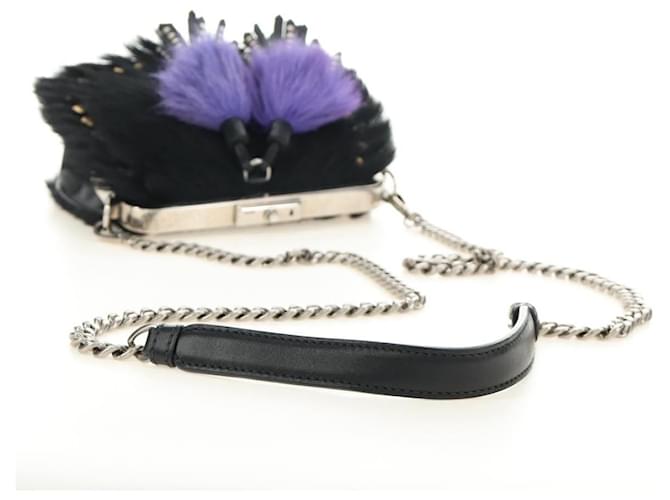 PRADA Chain Shoulder Bag Fur Black Silver - vista 7