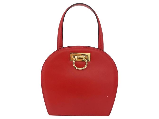 Céline CELINE Circle Hand Bag Leather Red Gold - vista 2