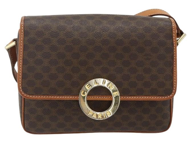 Céline CELINE Macadam Canvas Shoulder Bag PVC Leather Brown Gold - vista 13
