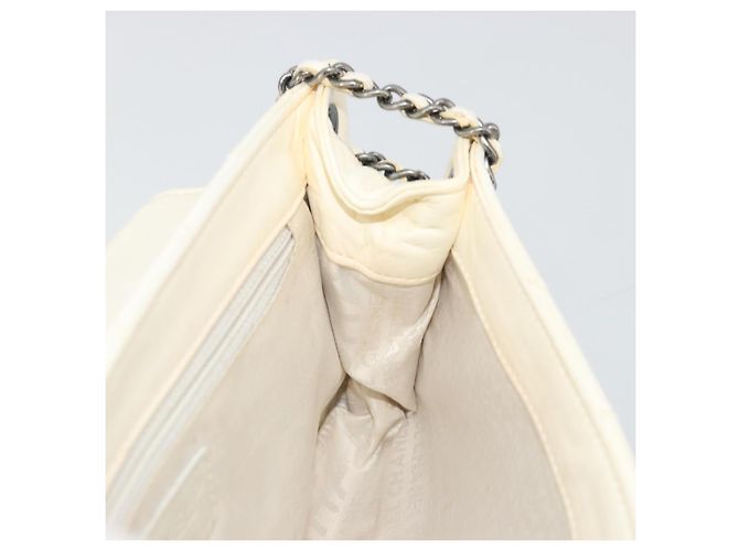 CHANEL Choco Bar Chain Shoulder Bag Lamb Skin White Silver CC - vista 21