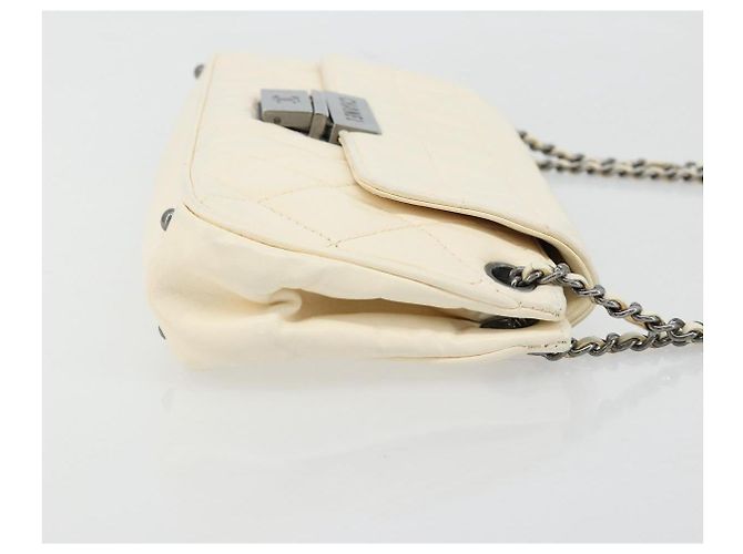 CHANEL Choco Bar Chain Shoulder Bag Lamb Skin White Silver CC - vista 3