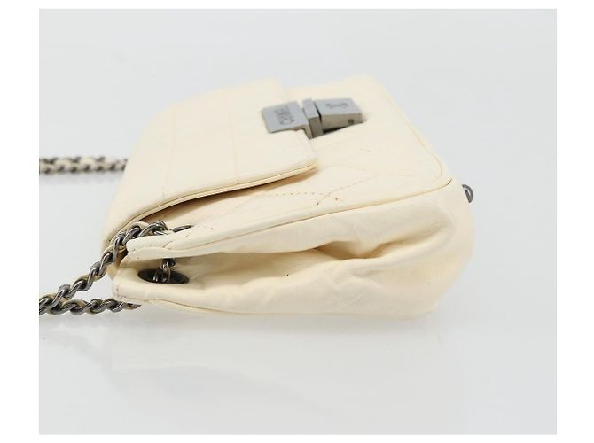 CHANEL Choco Bar Chain Shoulder Bag Lamb Skin White Silver CC - vista 4