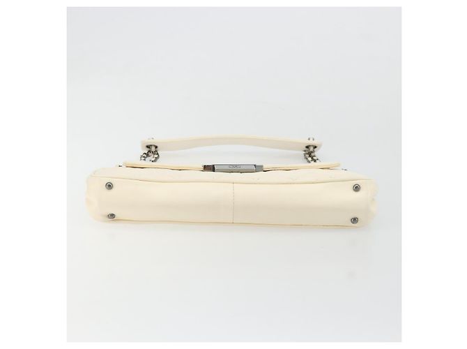 CHANEL Choco Bar Chain Shoulder Bag Lamb Skin White Silver CC - vista 5