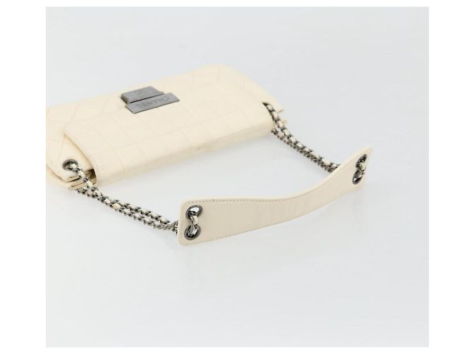 CHANEL Choco Bar Chain Shoulder Bag Lamb Skin White Silver CC - vista 7