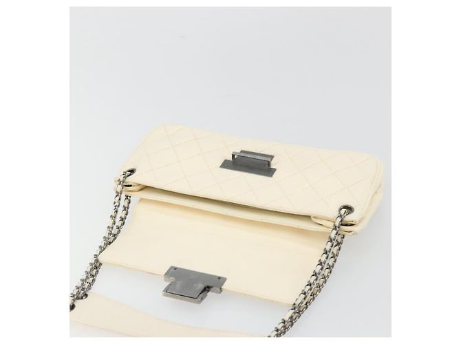 CHANEL Choco Bar Chain Shoulder Bag Lamb Skin White Silver CC - vista 9