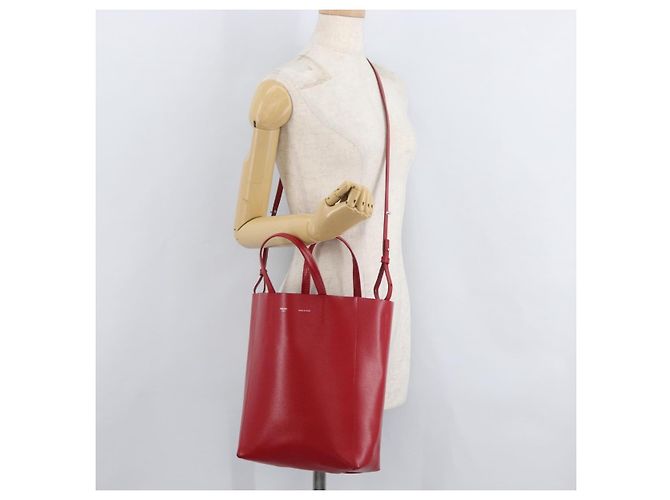 Céline CELINE Vertical Cabas Tote Bag Leather 2way Red Silver - vista 24