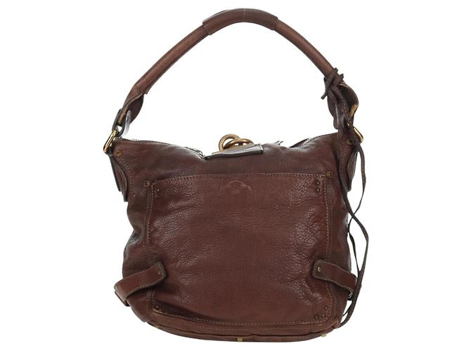 Chloé Chloe Paddington Shoulder Bag Leather Brown Gold Silver - vista 2