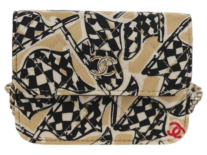 CHANEL Matelasse Chain Shoulder Bag Satin Beige Gold CC - vista 13