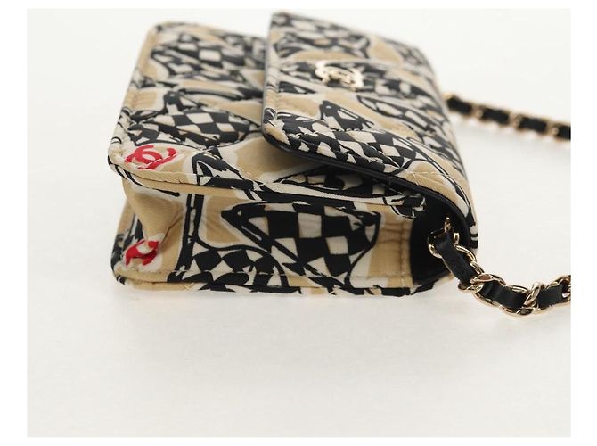 CHANEL Matelasse Chain Shoulder Bag Satin Beige Gold CC - vista 4