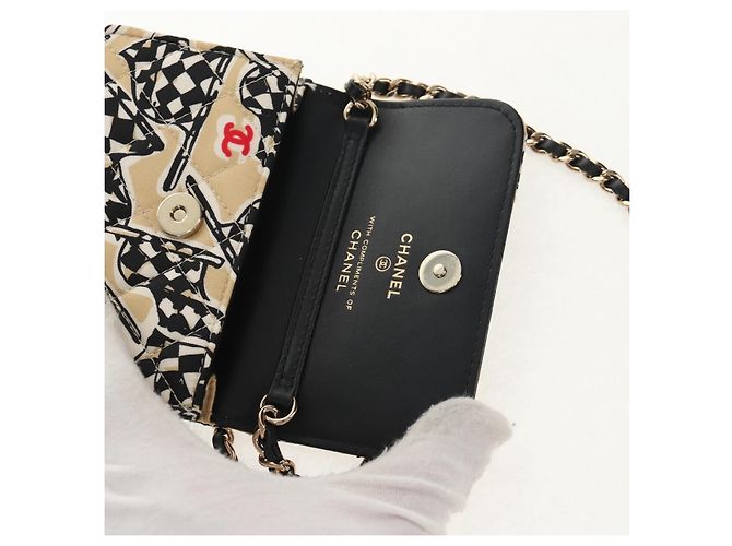 CHANEL Matelasse Chain Shoulder Bag Satin Beige Gold CC - vista 9
