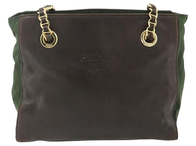 PRADA Chain Tote Bag Nylon Leather Green Gold - vista 13