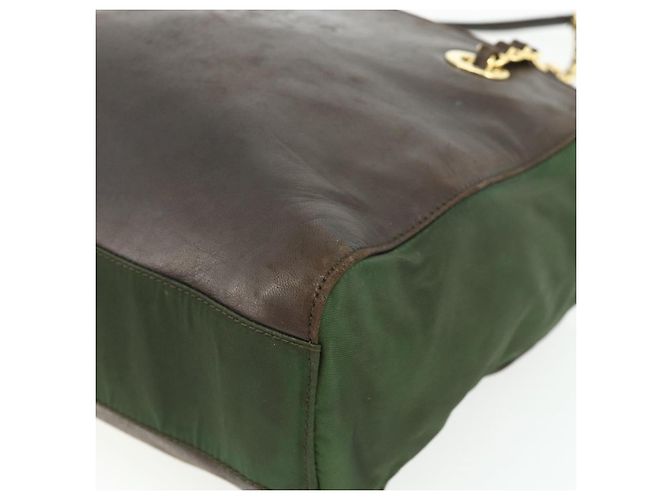PRADA Chain Tote Bag Nylon Leather Green Gold - vista 15