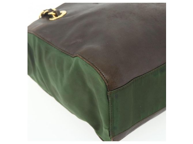 PRADA Chain Tote Bag Nylon Leather Green Gold - vista 16