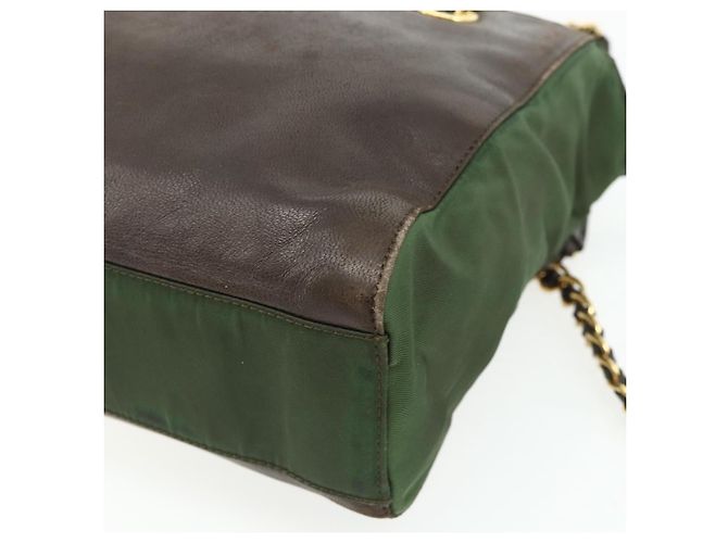 PRADA Chain Tote Bag Nylon Leather Green Gold - vista 17