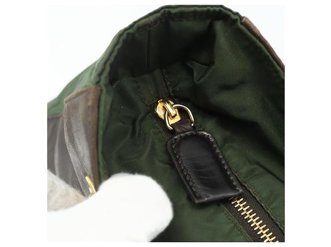 PRADA Chain Tote Bag Nylon Leather Green Gold - vista 18