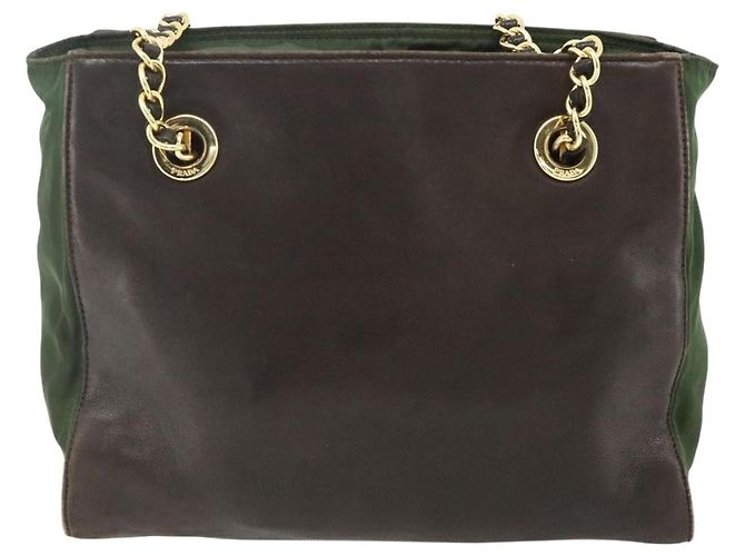 PRADA Chain Tote Bag Nylon Leather Green Gold - vista 2