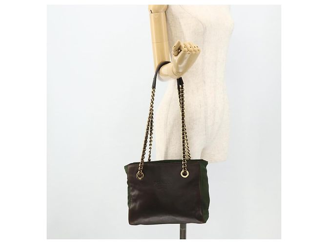 PRADA Chain Tote Bag Nylon Leather Green Gold - vista 25
