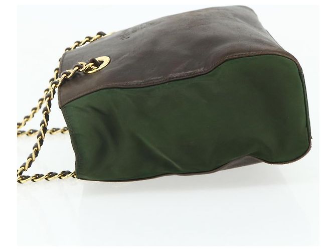 PRADA Chain Tote Bag Nylon Leather Green Gold - vista 3