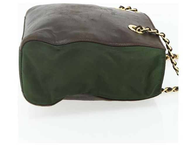 PRADA Chain Tote Bag Nylon Leather Green Gold - vista 4