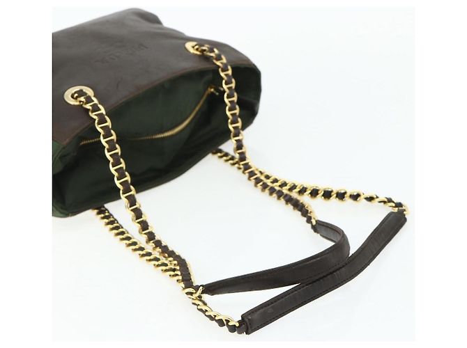 PRADA Chain Tote Bag Nylon Leather Green Gold - vista 7